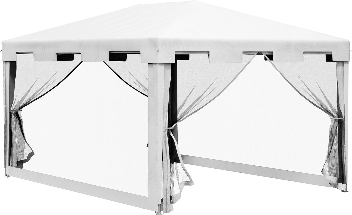 Wit Tuinprieel-Met Gaas-Waterdicht-Voor Buiten Balkon 4x3m