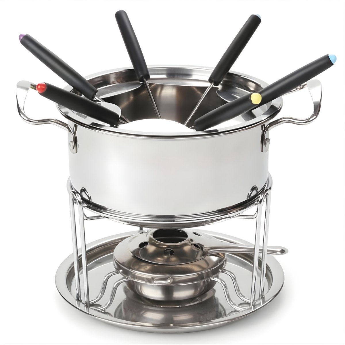 KAD® Fondueset - Luxe RVS Fondueset Voor Gezellige Avonden - Universele Fonduepan Inclusief Vorkjes - Zilver - 25cm x 18cm x 19cm