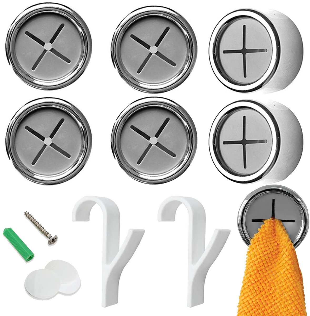 Dailygoods - Set van 6 Ronde Zelfklevende Handdoekhangers zonder Perforatie