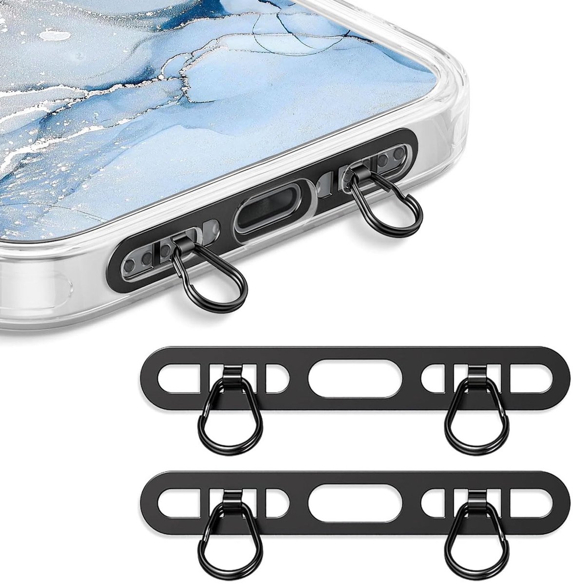 Dailygoods - 2 Stuks Metalen Telefoon Kettinghouder met 2 Ringen