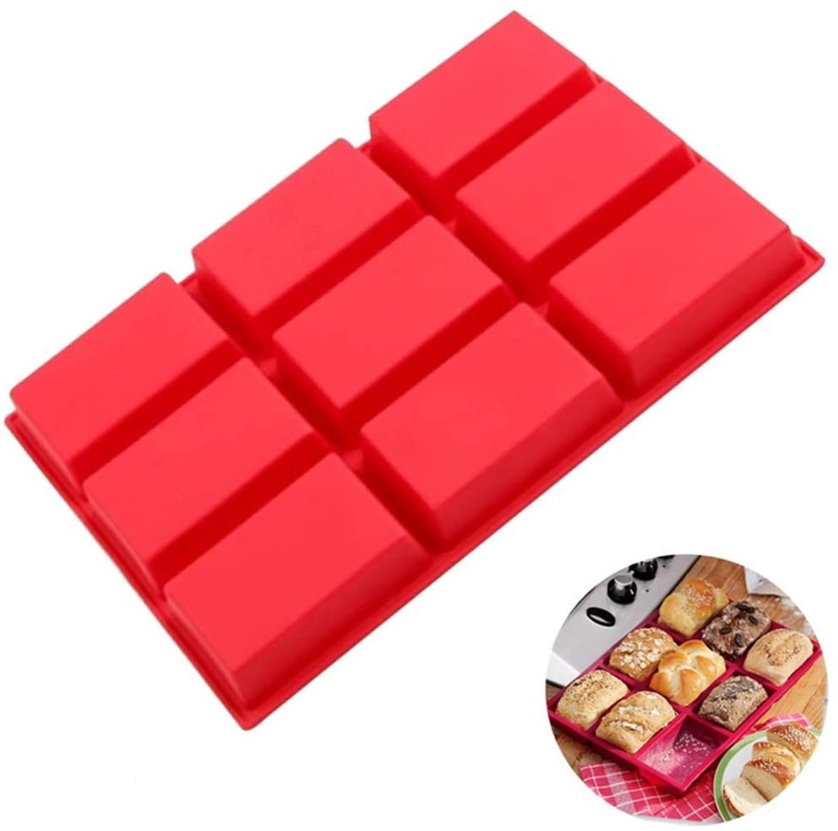 Dailygoods - Dailygoody - Siliconen bakvorm - 9 stuks - Rechthoekig en anti-aanbak - Perfect voor taarten en koekjes - Geschikt voor bakken en chocolade