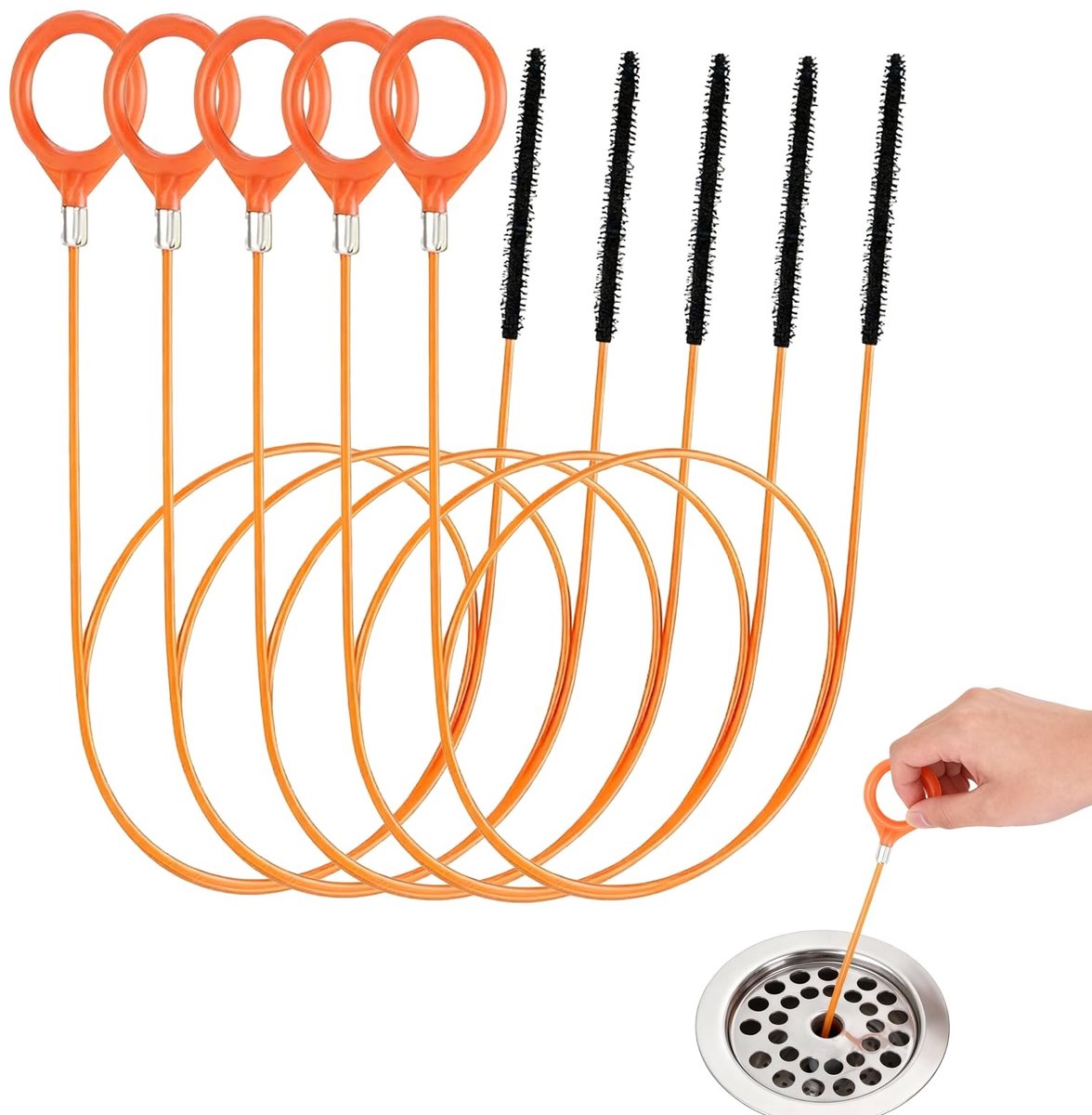 Dailygoods - Set van 5 Herbruikbare Afvoerreinigers in Oranje