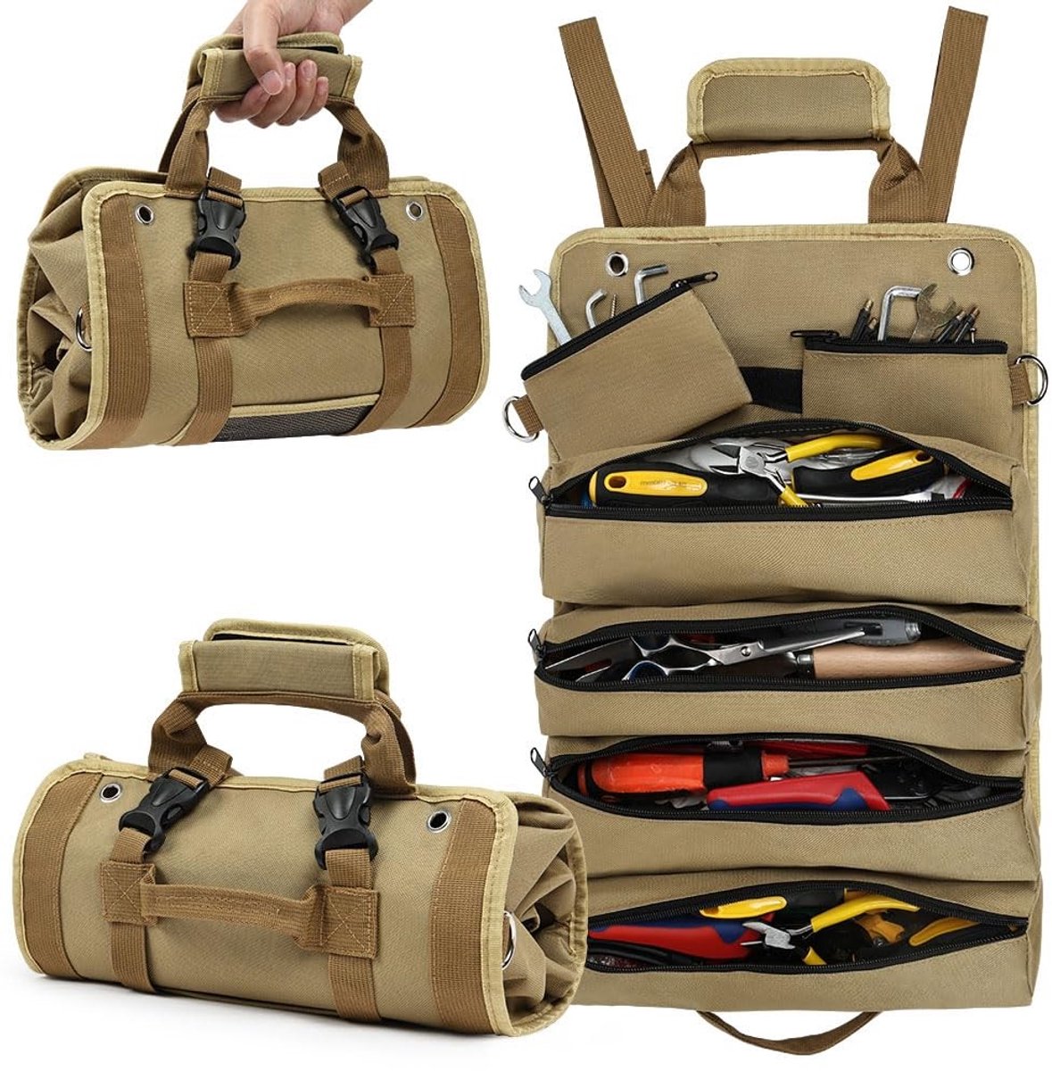 Dailygoods - Tool Roll Bag met 4 Ritsvakken voor Gereedschapsopslag