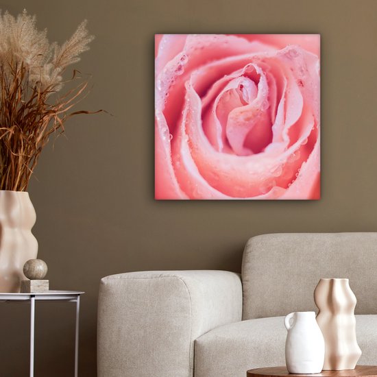 Tableau sur toile Rosée du matin sur les pétales de rose rose - 50x50 cm - Décoration murale Art