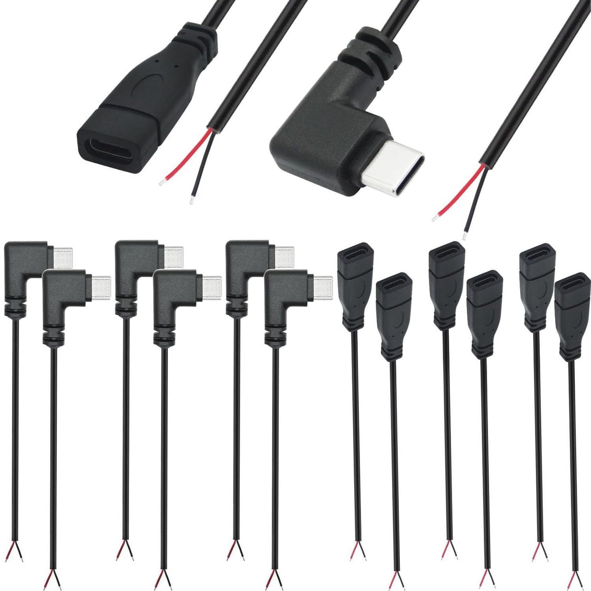 Dailygoods - Cosensi - Dailygoods - Dailygoody - 12pcs USB C Pigtail Kabels - 90 Graden - 30cm - DIY Power Cord