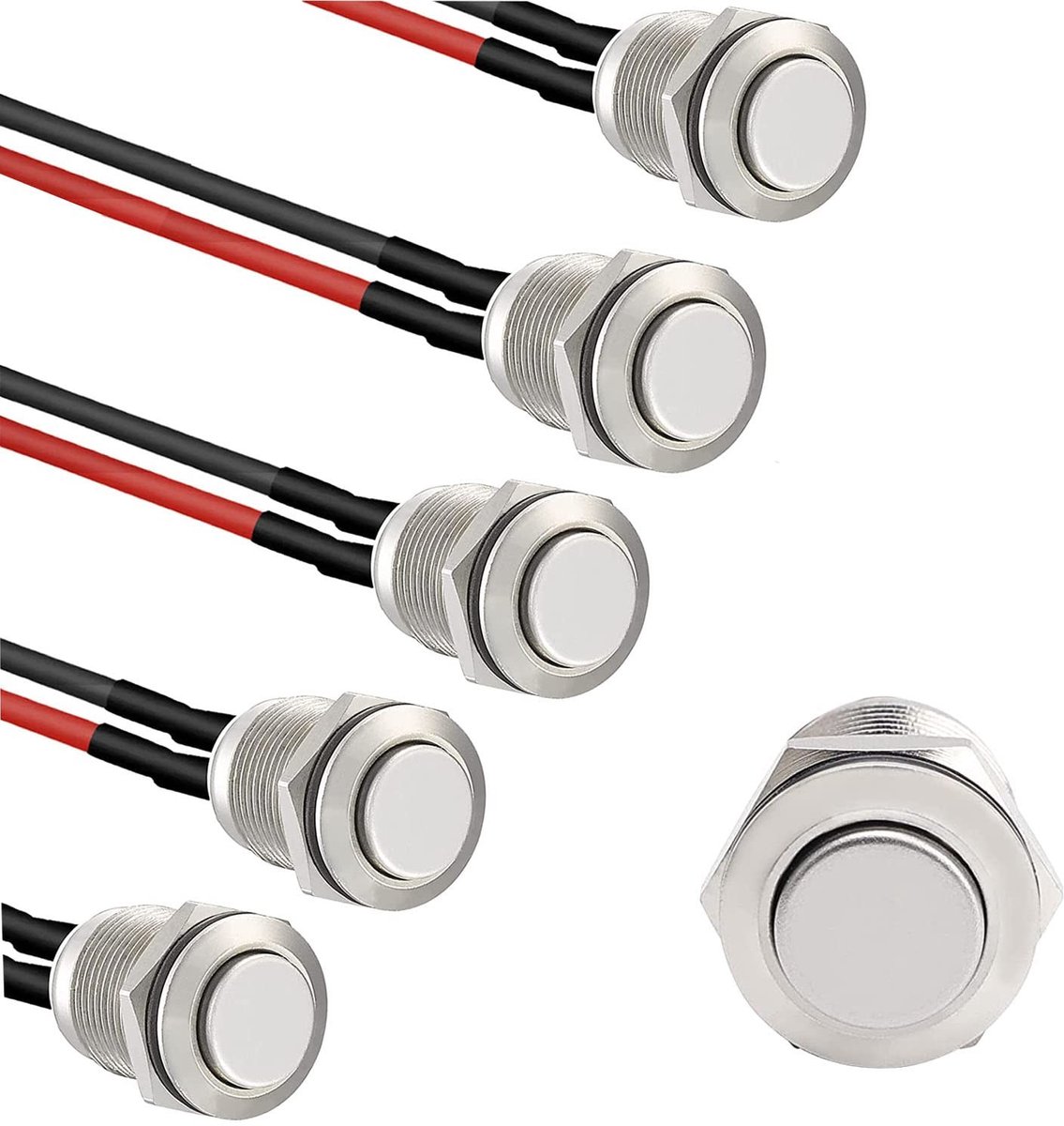 Dailygoods - Innovra - Dailygoods - Dailygoody - 5x Waterdichte Ronde Drukknop - RVS 12mm, Voorgeïnstalleerd, 2A/250V