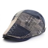 Marineblauwe pet heren dames geruit patroon verstelbare flat cap casual muts met klep retro stijl patchwork design