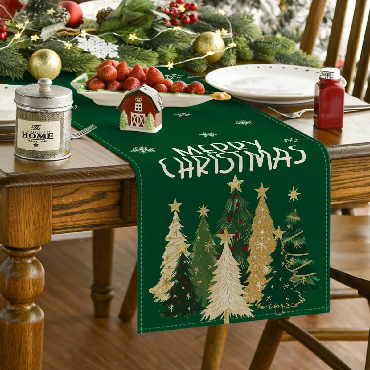 Dailygoods - Tafelloper met Groene Bomen en Sterren voor Kerstmis
