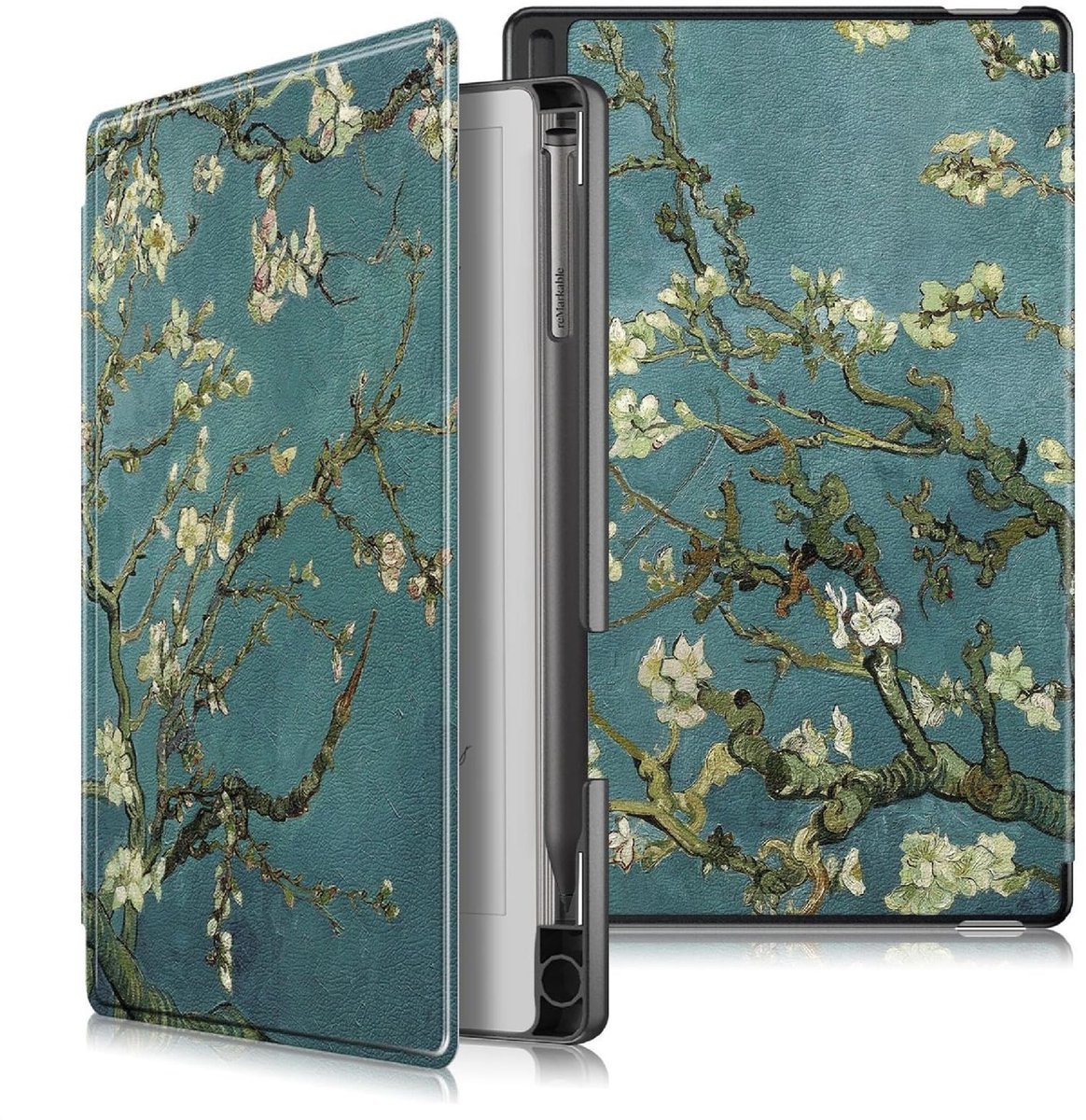 Dailygoods - Fliphoesje voor reMarkable Paper Pro Move 7.3, PU-leer, 360° Bescherming - Abrikozenbloem