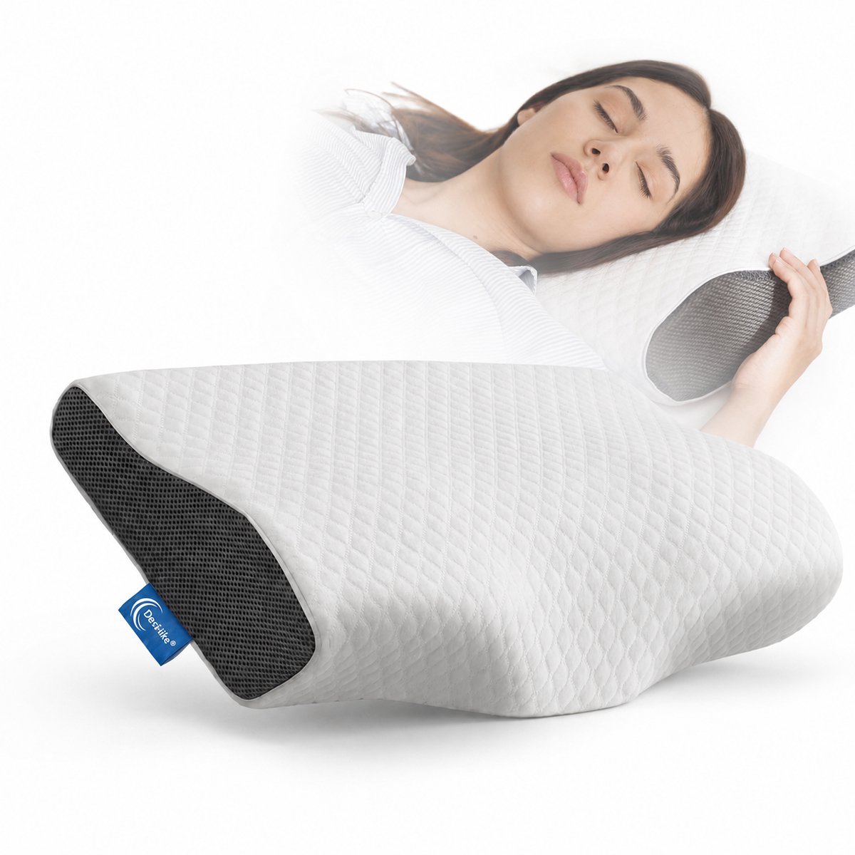 Solfit - Traagschuim Kussen - Memory Foam Kussen - Hoofdkussen Nekklachten - Orthopedisch Kussen - Geschikt voor Zij, Buik en Rug Slapers - (35 x 60 cm) - DERISILK Plus