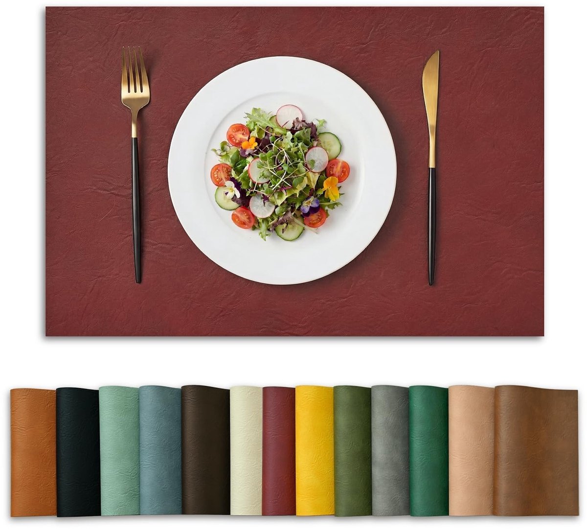Dailygoods - 4-delige Set van Rode PU-leer Placemat voor Keukendecoratie
