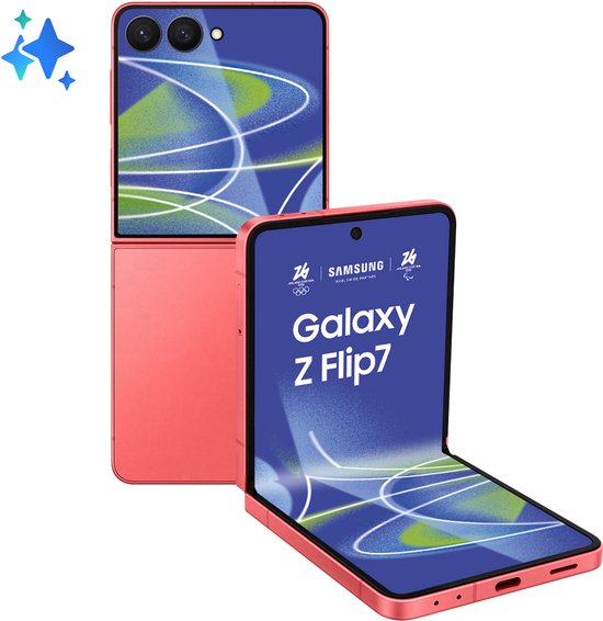 Samsung Galaxy Z Flip7 256GB Coral Red vouwbare smartphone, 50MP camera, 4300mAh batterij, 12GB RAM, FlexWindow scherm