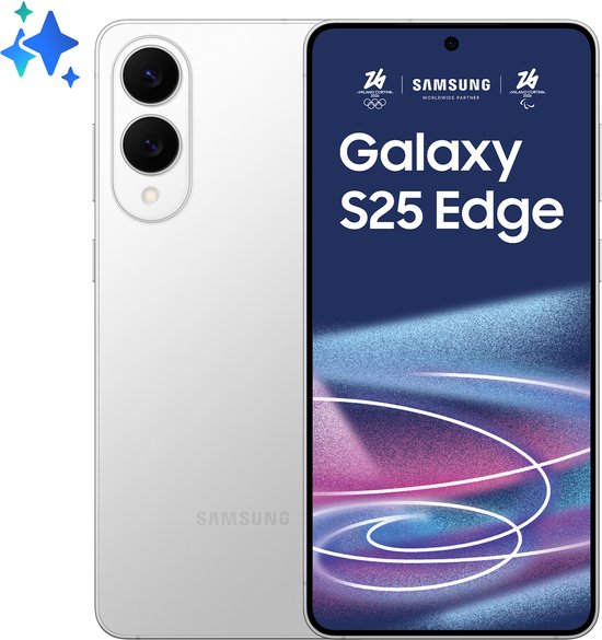Samsung Galaxy S25 Edge smartphone 6.7″ AMOLED 3120×1440 12GB RAM 256GB opslag 200MP dual camera 5G Titanium Silver