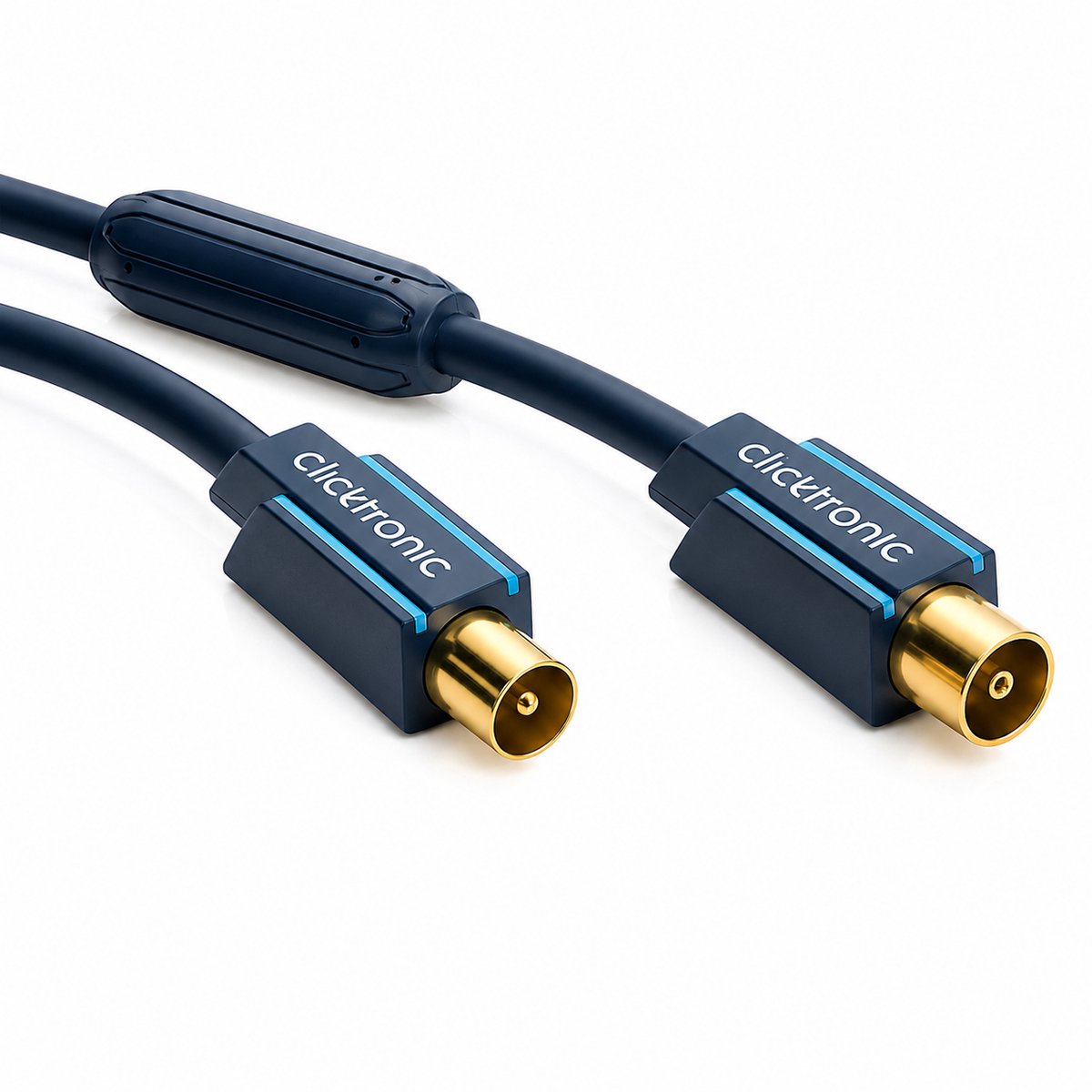 Clicktronic Antenne Aansluitkabel [1X Antennestekker 75 ? - 1X Antennebus 75 ?] 10 M 95 Db Vergulde Steekcontacten Met Ferrietkern Blauw