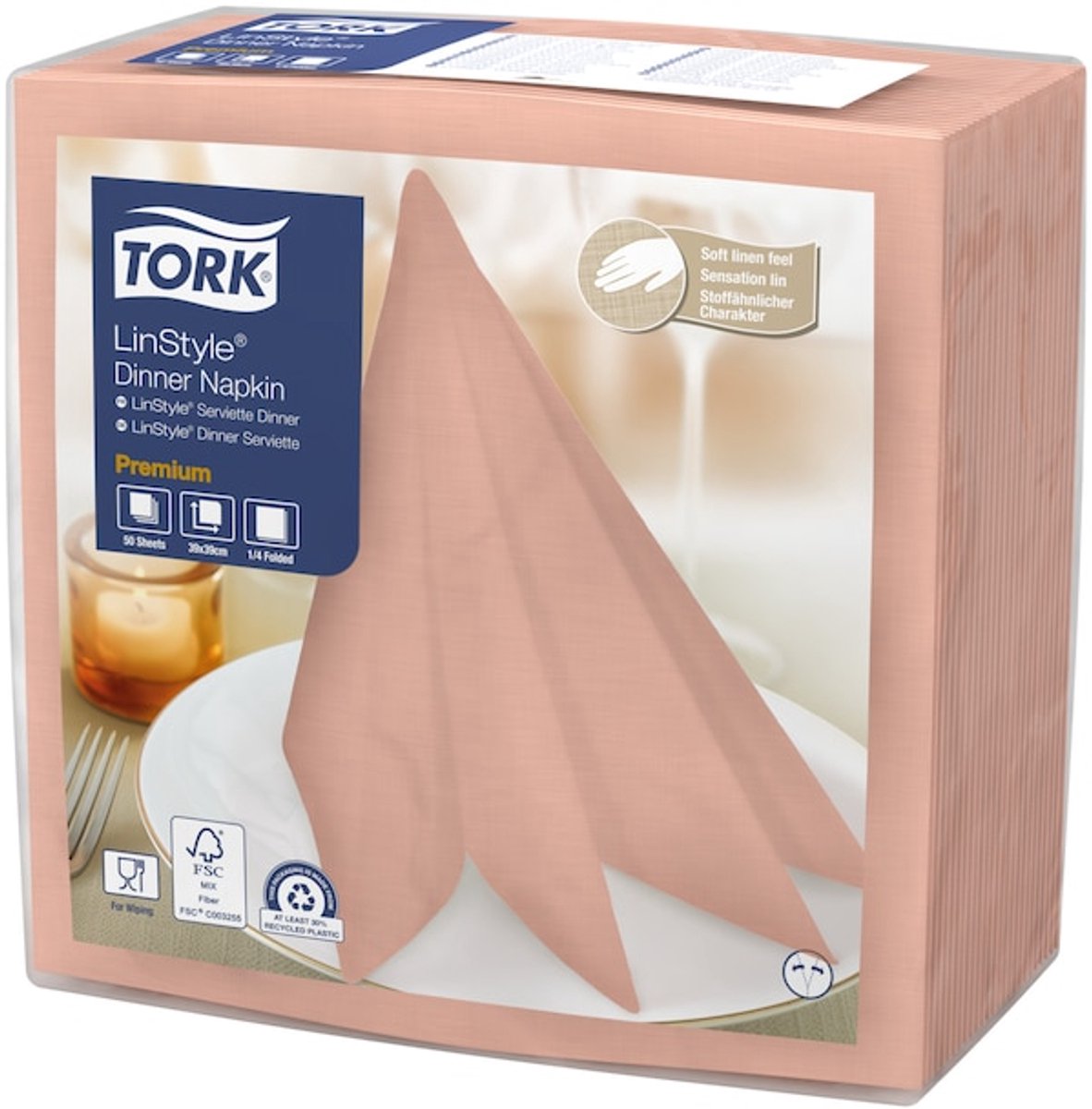 Tork 478881 premium linstyle dinnerservet koraalrood 39x39 cm 600 stuks (478881)