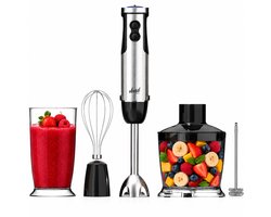 Staafmixer 5-in-1 Set - 1000W - Vaatwasserbestendig - Incl. Hakmolen, garde, melkopschuimer & Maatbeker - 12 Snelheden + Turbofunctie - RVS - Vivid Green