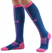R2B Sport Compressiekousen Dames/Heren - Compressie Sokken Hardlopen - Sportsokken - Hardloopsokken - Compressie Kousen Vliegtuig - Maat M (Schoenmaat 37-41) - Blauw/Roze