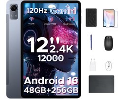 Aorlym P12 Pro - Tablet - 48GB RAM (12+36GB) + 256 GB ROM (2 TB/TF) - 12 Inch 2K 120Hz IPS - Android 16 - 12000mAh/18W - 4G LTE - Wi-Fi 5 - Bluetooth 5.0 - T7300 - Quad Speakers - Volledige accessoirebundel met toetsenbord en stylus