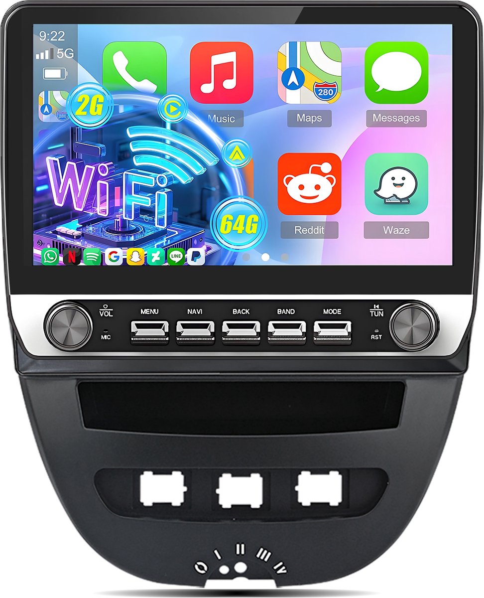 Hexinex - Autoradio Geschikt voor Peugeot 107 Toyota Aygo Citroen C1 2004-2014 - 2+64GB Carplay WIFI FM RDS