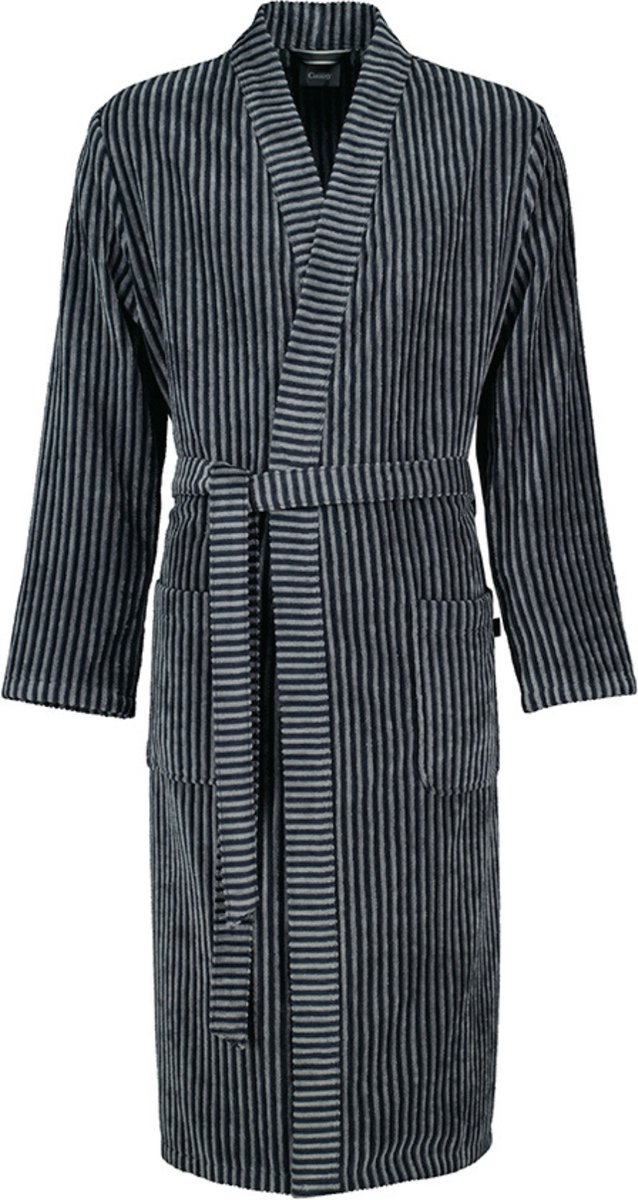 Cawö Badjas Heren – Luxe Kimono – Gestreept Grijs – 100% Katoen - maat 48
