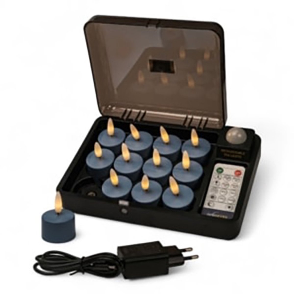 Led waxinelichtjes Stone Bleu No.86, tot 400 uur brandduur, 12 stuks, met afstandsbediening