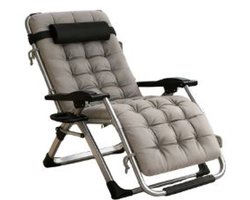 Campingstoel-Strandstoel-72cm Opvouwbare Zero Gravity Loungestoel Plus Size -Draagvermogen 160kg- Hoofdsteun-bekerhouder-Metaal-Grijs.