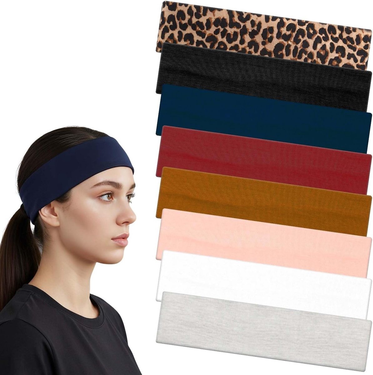 Set van 8 Zachte Elastische Hoofdbanden voor Dames en Heren, Zweetabsorberend en Modieus, Ideaal voor Yoga en Fitness Activiteiten