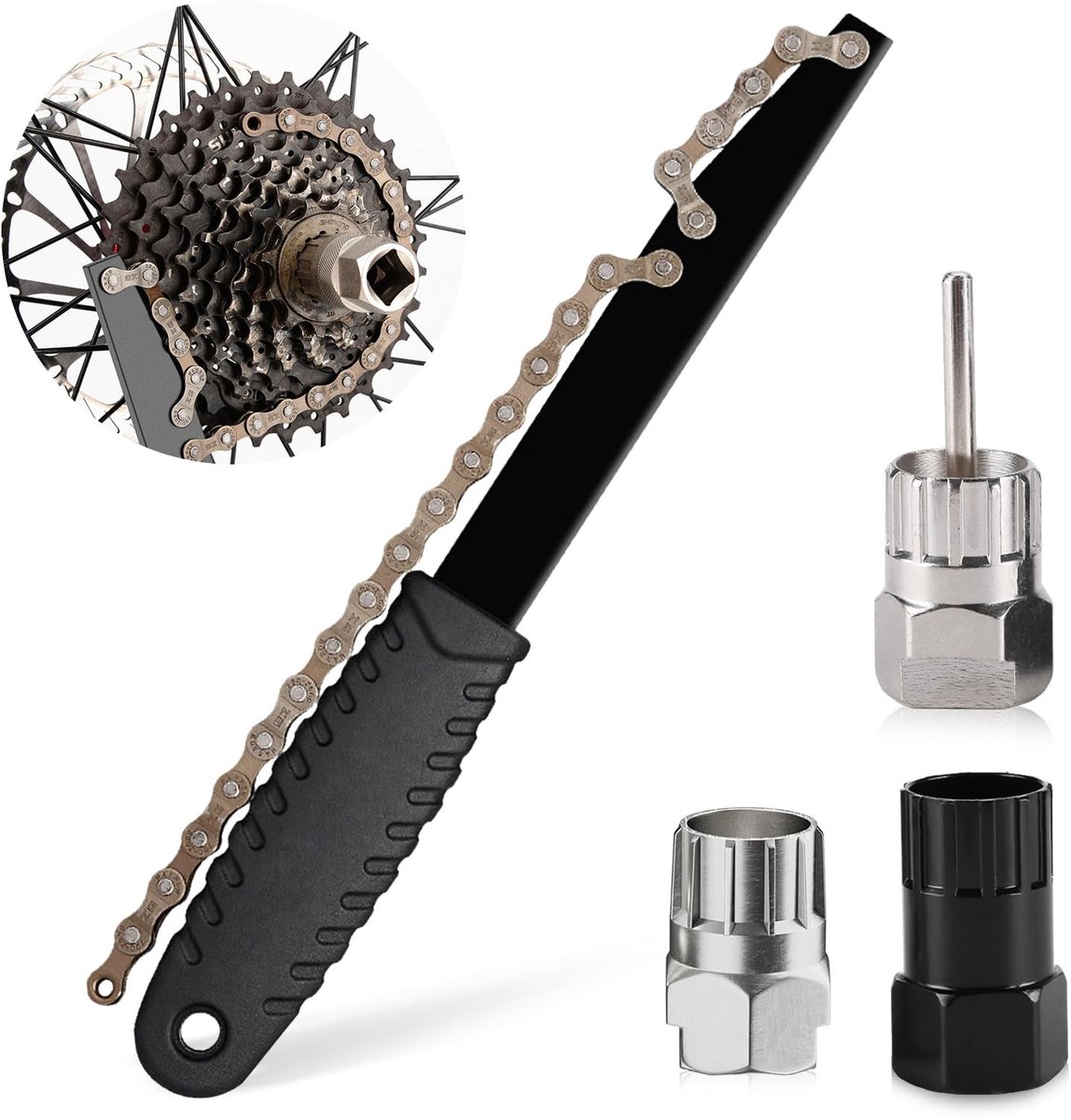 Dailygoody - Fietskettingwhip - Universele cassette lockring tool - Uitstekende grip - Zwart en zilver - Gereedschap voor fietscassette - Geschikt voo