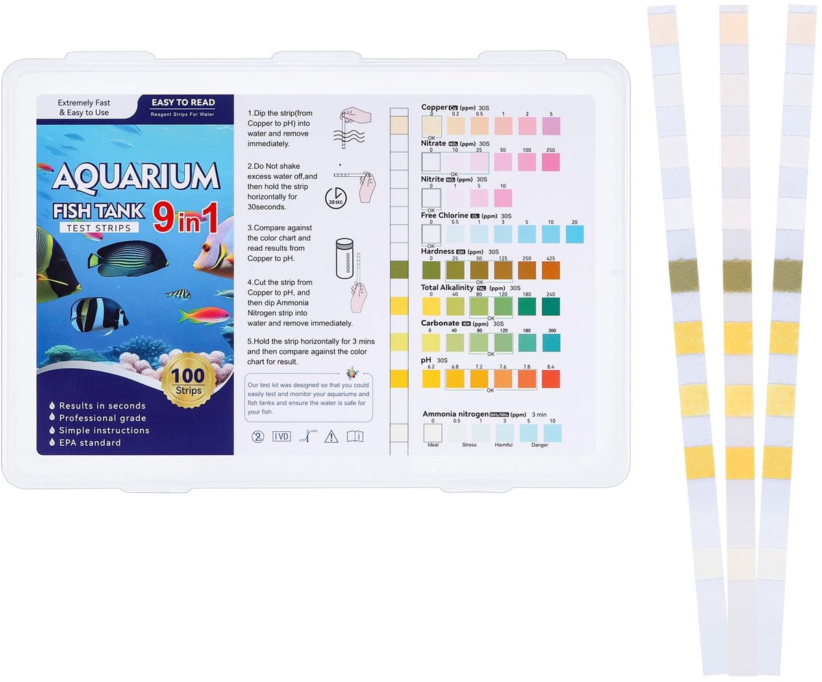 Dailygoody - Aquarium Test Strips - 9-in-1 Water Test Kit - Geschikt voor Zoetwater en Zoutwater - Teststrips voor Ammoniak en Nitriet - Voor visgezon