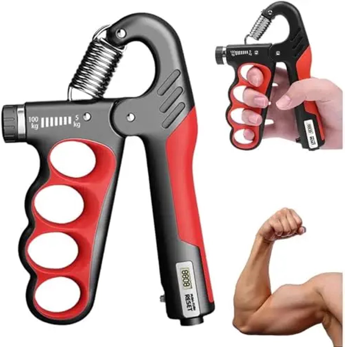 2 handknijptrainers, verstelbare weerstand van 5-100 kg (11-220 lb) onderarm handgrip trainer met teller, polsoefenapparaat, geschikt voor thuis/kantoor sportschool, rood