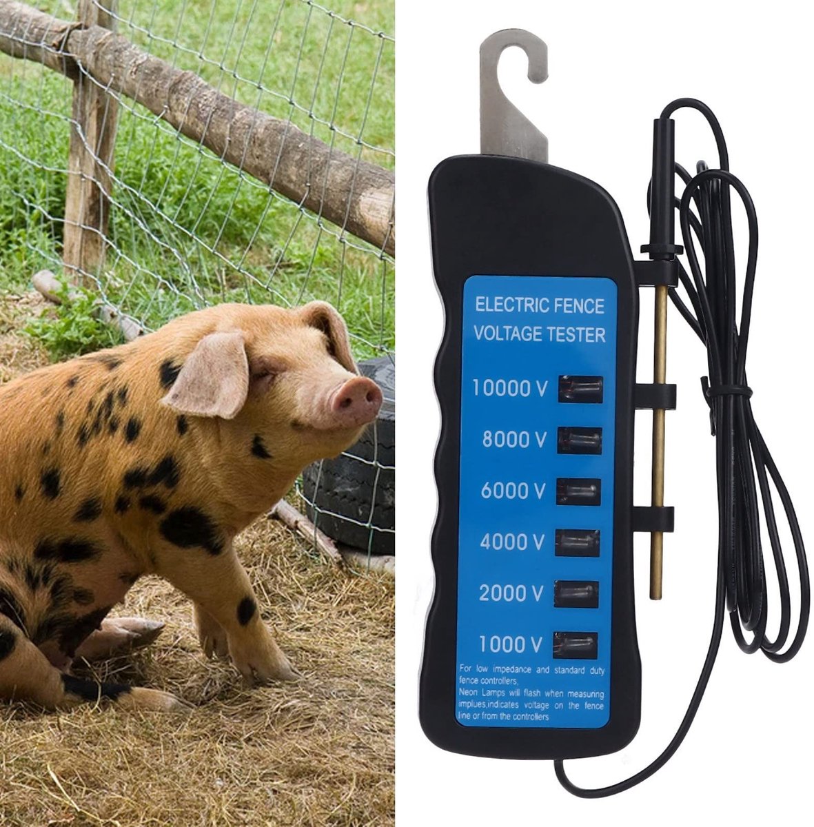 Dailygoody - Elektrische Hek Tester - Voltage Meter 10000V - Waterdichte Tool - Draagbaar - Schrikdraad Spanningstest - Voor Boerderij - Inclusief 6 L..