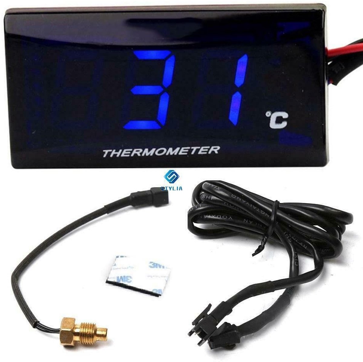 Dailygoody - Digitale Motorfiets Thermometer - Watertemperatuur Meter - Blauw - Universele Temperatuurmeter - Geschikt voor Racemotor en Scooter - 0-1