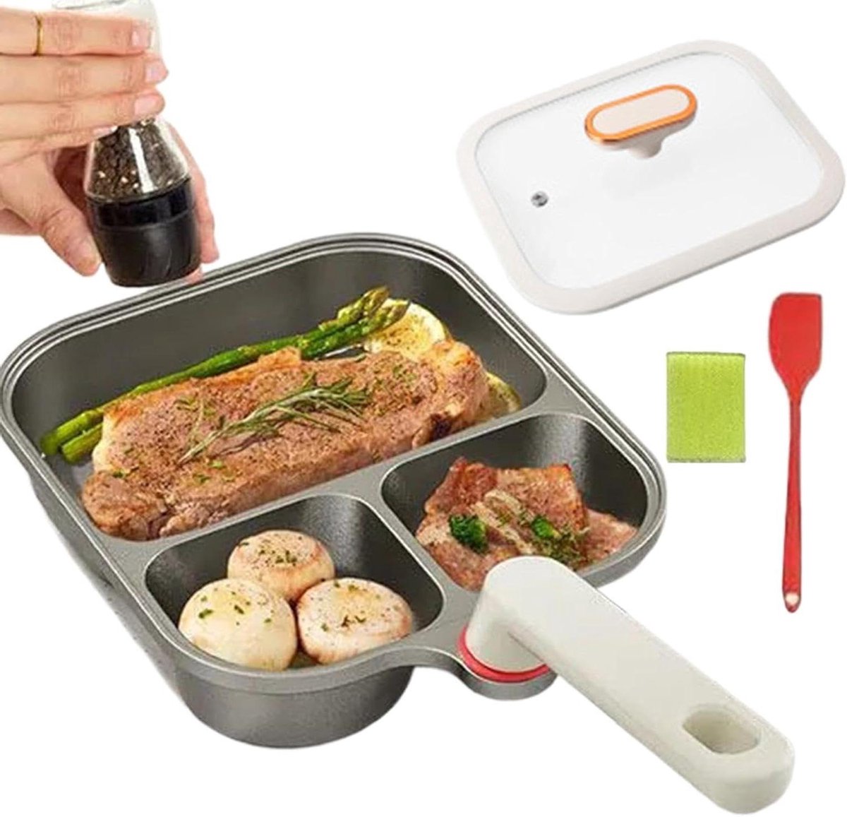 Koekenpan met 3 Vakken - Omeletpan Ontbijtpan - Ontbijt Maken - Anti-aanbak Titanium Coating - 23.5 cm - Zwart