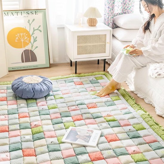 Japanse Vloermatras - Futon Matras Kampeerbed - Comfortabel Slapen - Traditioneel Quiltpatroon - 70 x 150 cm - Groen — afbeelding 3