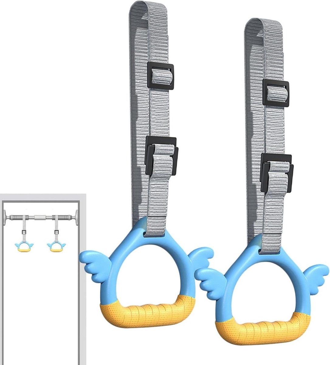 Gymnastiekringen Kinderen - Turnringen Set - Krachtraining Thuis - Antislip Textuur - 250 kg Capaciteit - Blauw Geel Grijs