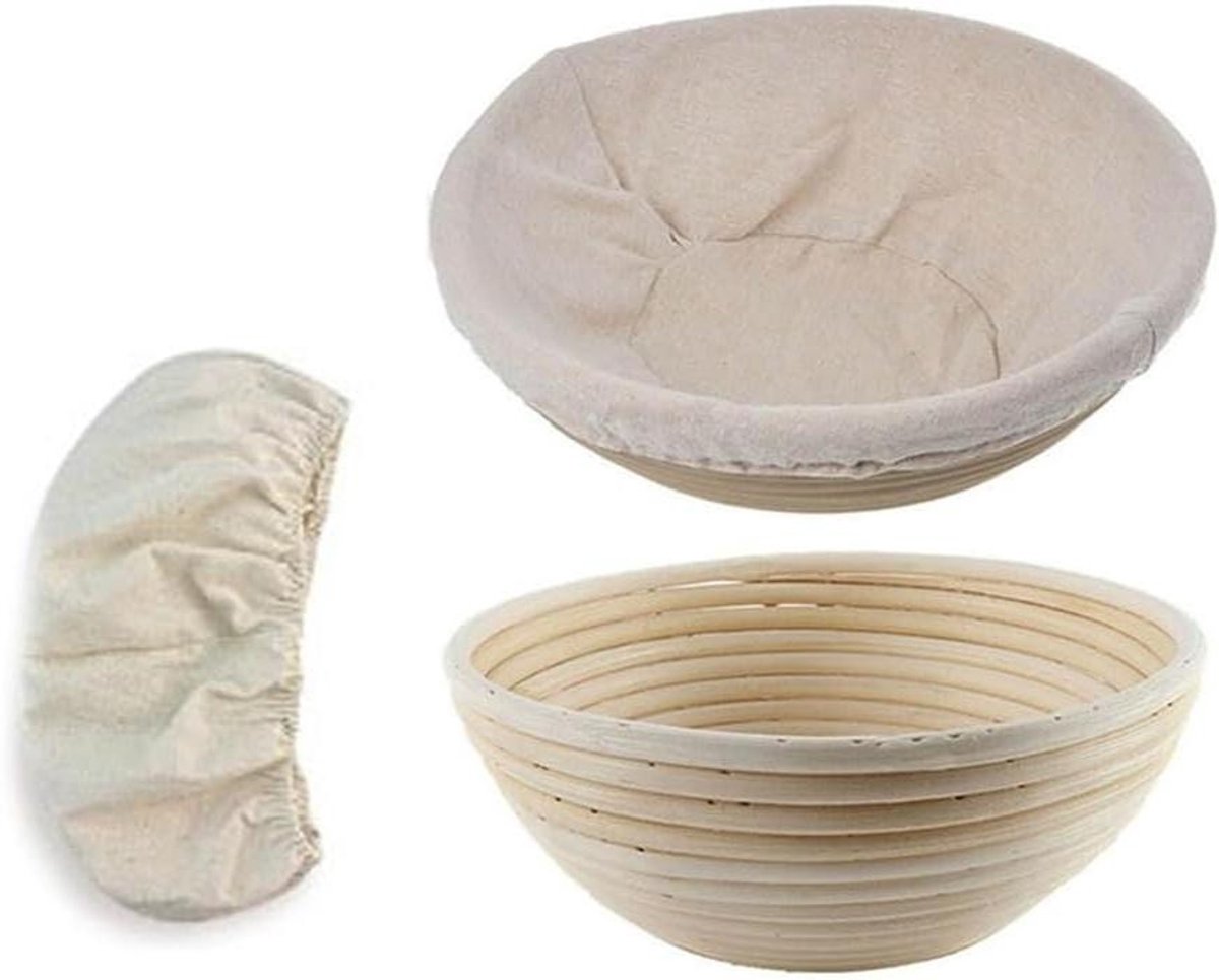 Brood Rijsmanden - Broodmand Rijs - Zelf Brood Bakken - Met Linnen Voering - 23cm Diameter - Natuurlijk