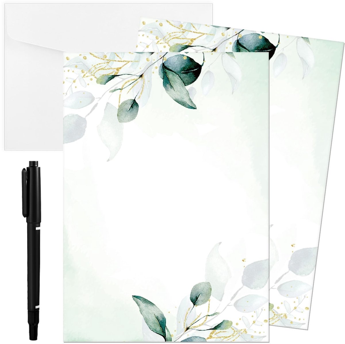 Dailygoody - Eucalyptusbladeren uitnodigingskaarten - Elegante en blanco kaarten - 20 stuks - Met enveloppen en markeerset - Voor bruiloft en verjaardag
