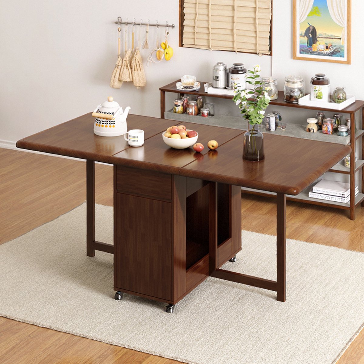 oleylucklive-Eettafel Inklapbare| Eettafel Uitschuifbaar| Opvouwbaar| Ruimtebesparend Klaptafel| Modern en Stijlvol| Donkere Walnoot| 130x80x75 cm