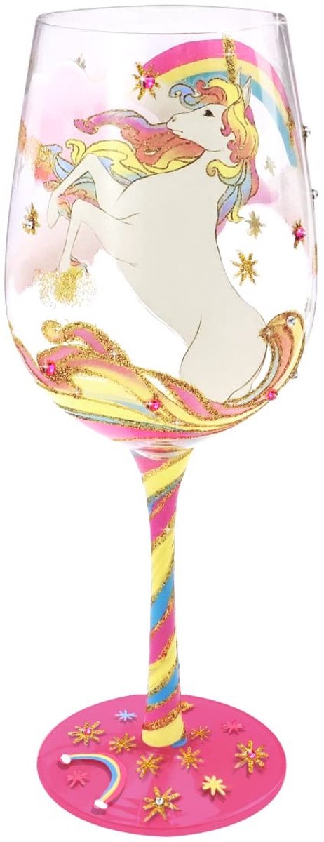 Dailygoody - Handgeschilderd Wijnglas - Eenhoorn Design - Uniek en Kleurrijk - 15 Oz - Perfect voor Feestelijke Gelegenheden - Ambachtelijk Cadeau
