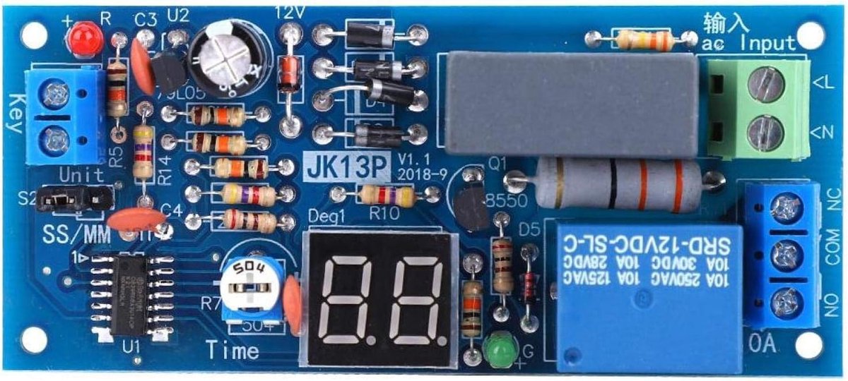 Dailygoody - Vertraging Timer Relaismodule - Multifunctionele Timing Schakelaar - 220V AC - Instelbaar 1-99 Seconden/1-99 Minuten - Voor Automatiserin...