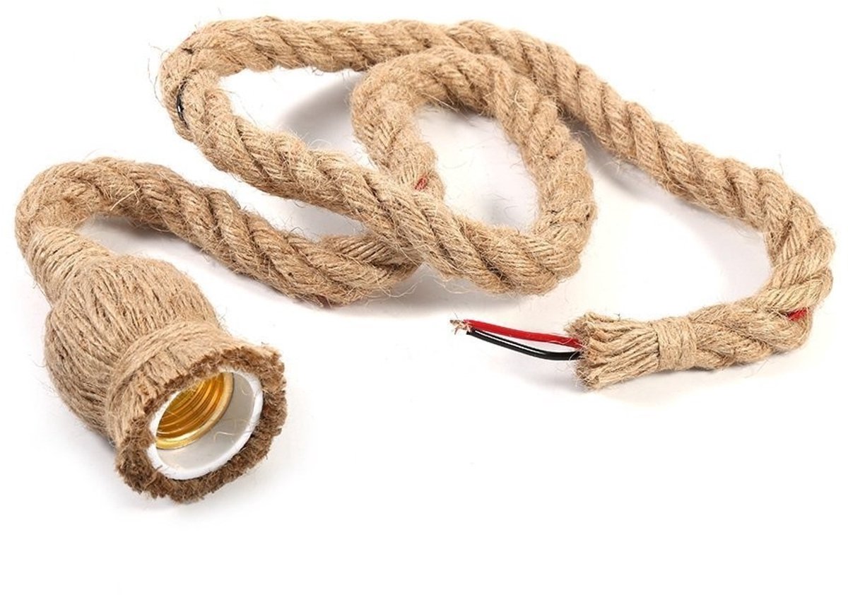 Dailygoody - Hanglamp - Vintage Rope - Retro Industrieel - 100cm - E27 Fitting - Voor Woonkamer en Horeca - Natuurlijk Kleur