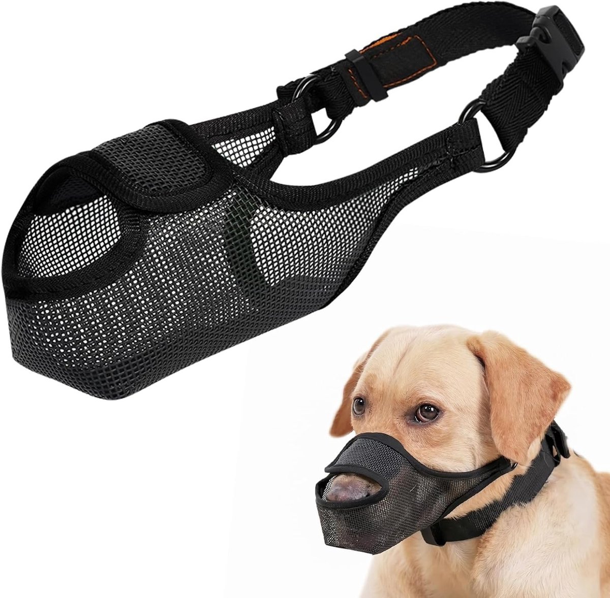 Ademend Hondenmuilkorf voor Kleine Honden, Verstelbare Muilkorf met Sluiting, Voorkomt Bijten en Staat Pantelen en Drinken Toe (Zwart, L)