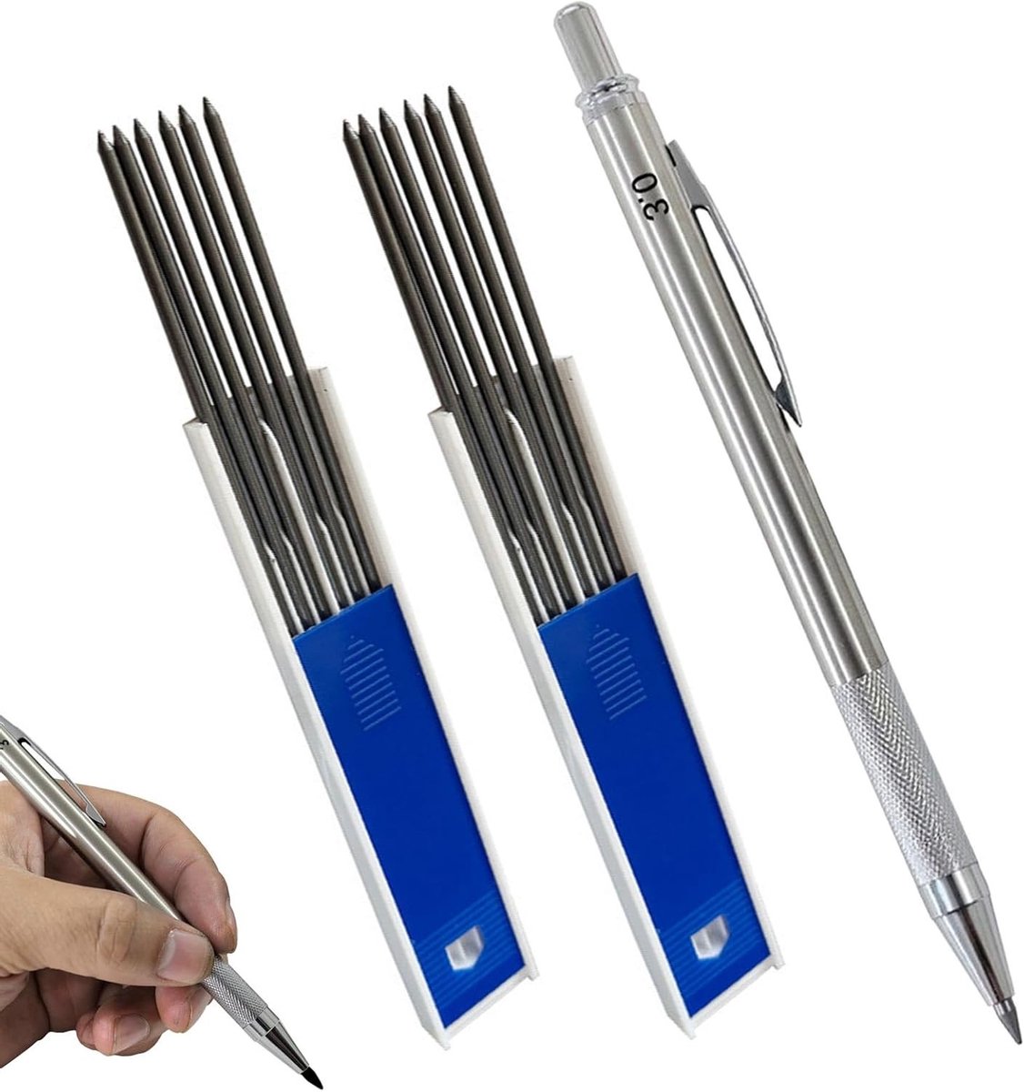 Mechanische Potlood - Automatisch Potlood met 12 Stuks 3mm (2B) Grafiet, Ergonomisch Ontwerp, Comfortabele Grip voor Schrijven, Schetsen en Tekenen