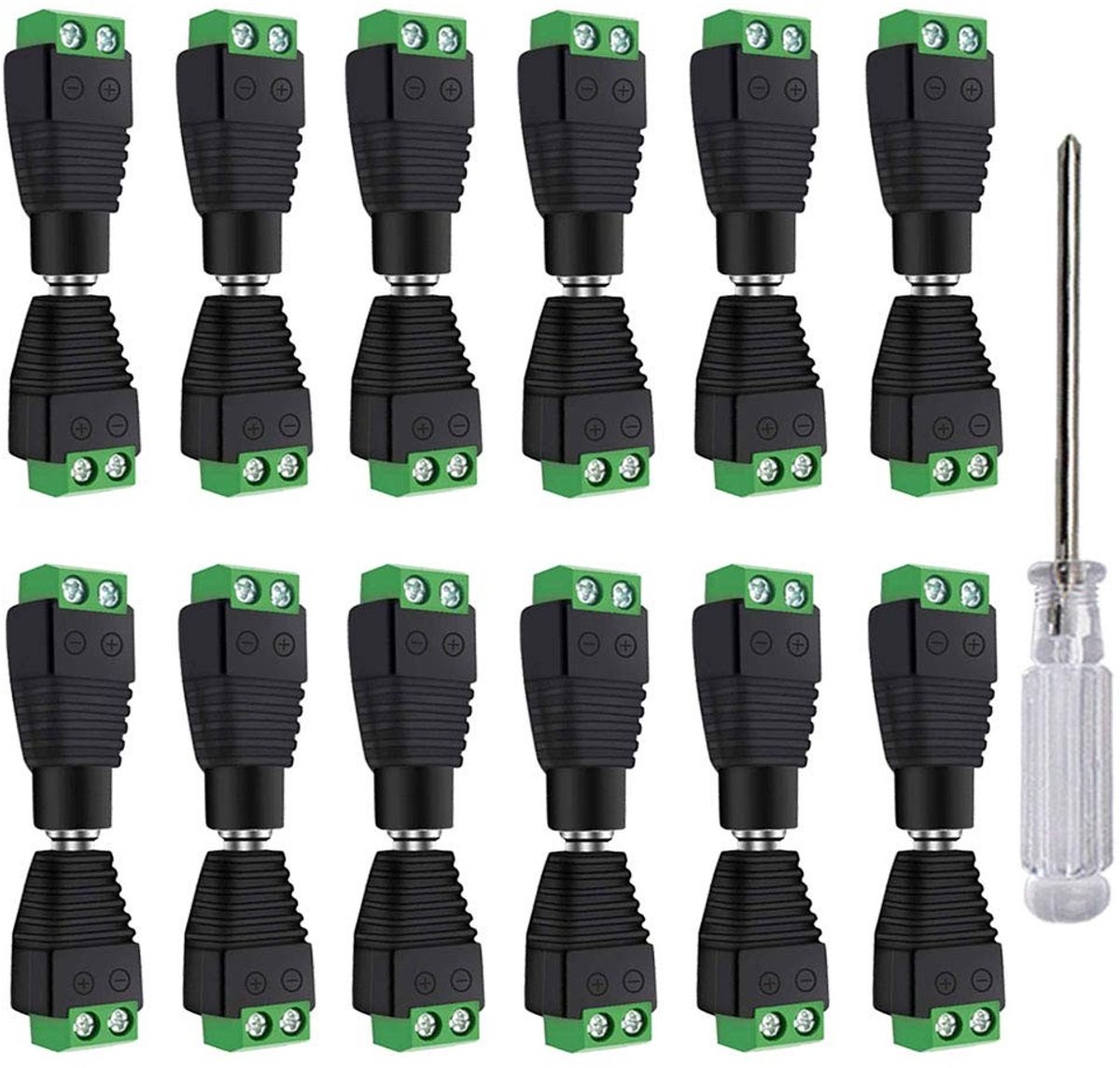 Dailygoody - DC Stekker Kit - 12 Paar 12 V / 24 V - Perfect voor CCTV-camera's - Groen - Power Jack Set - Inclusief schroefklem - Geschikt voor divers.