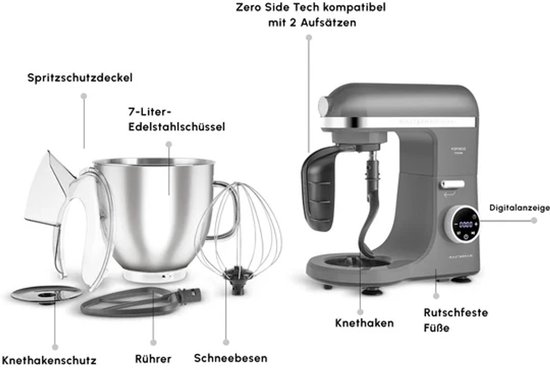 Karaca Mastermaid Chef Ultra - Keukenmachine - 2000W - 7L - Digitaal Display - Galaxy Grey van Karaca — afbeelding 2