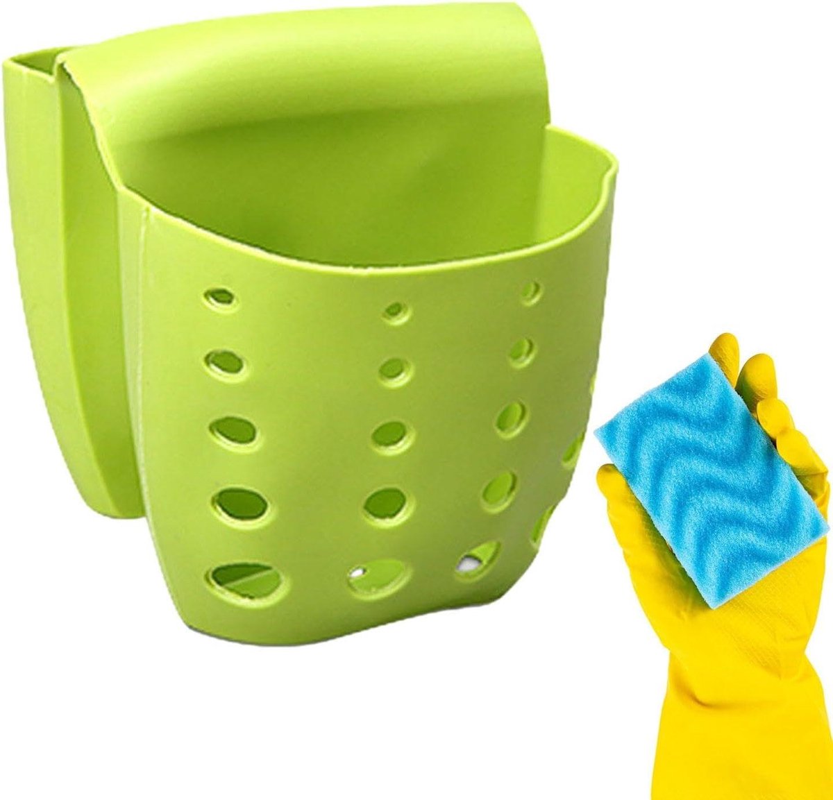 Sponshouder - Afdruipmand - Keuken organiseren - Waterafvoer ontwerp - 12.3 cm - Groen