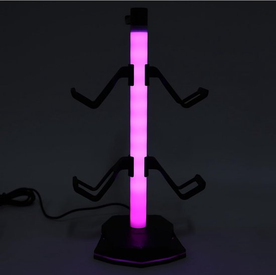 Hoofdtelefoon Controller Standaard - Gaming Accessoire - Bureau Organisatie - Met RGB Licht - Voor 4 Controllers - Zwart — afbeelding 2