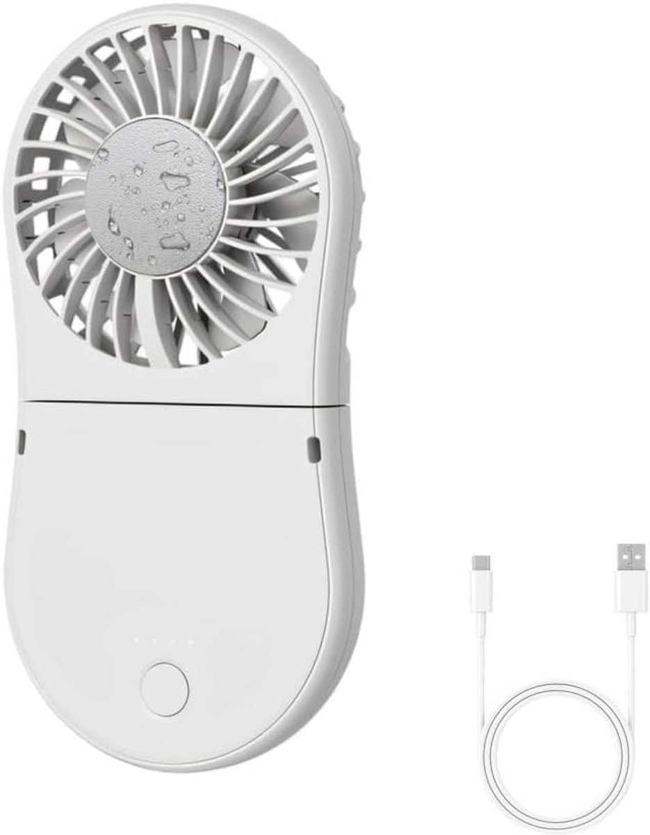 Handventilator - USB ventilator - Draagbare handventilator - Miniventilator - Opvouwbare koelventilator - 4 windsnelheden - Draagbare ventilator voor buiten, op de camping en op kantoor aan huis - 7,3 x 3 x 14,6 cm - Wit