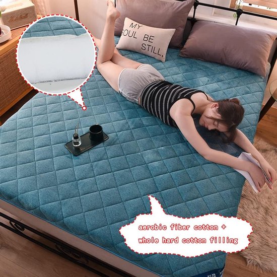 Japanse Slaapmat - Opvouwbare Futon - Comfortabel Slapen - Meerlaags Ontwerp - 150 x 200 cm - Blauw — afbeelding 5