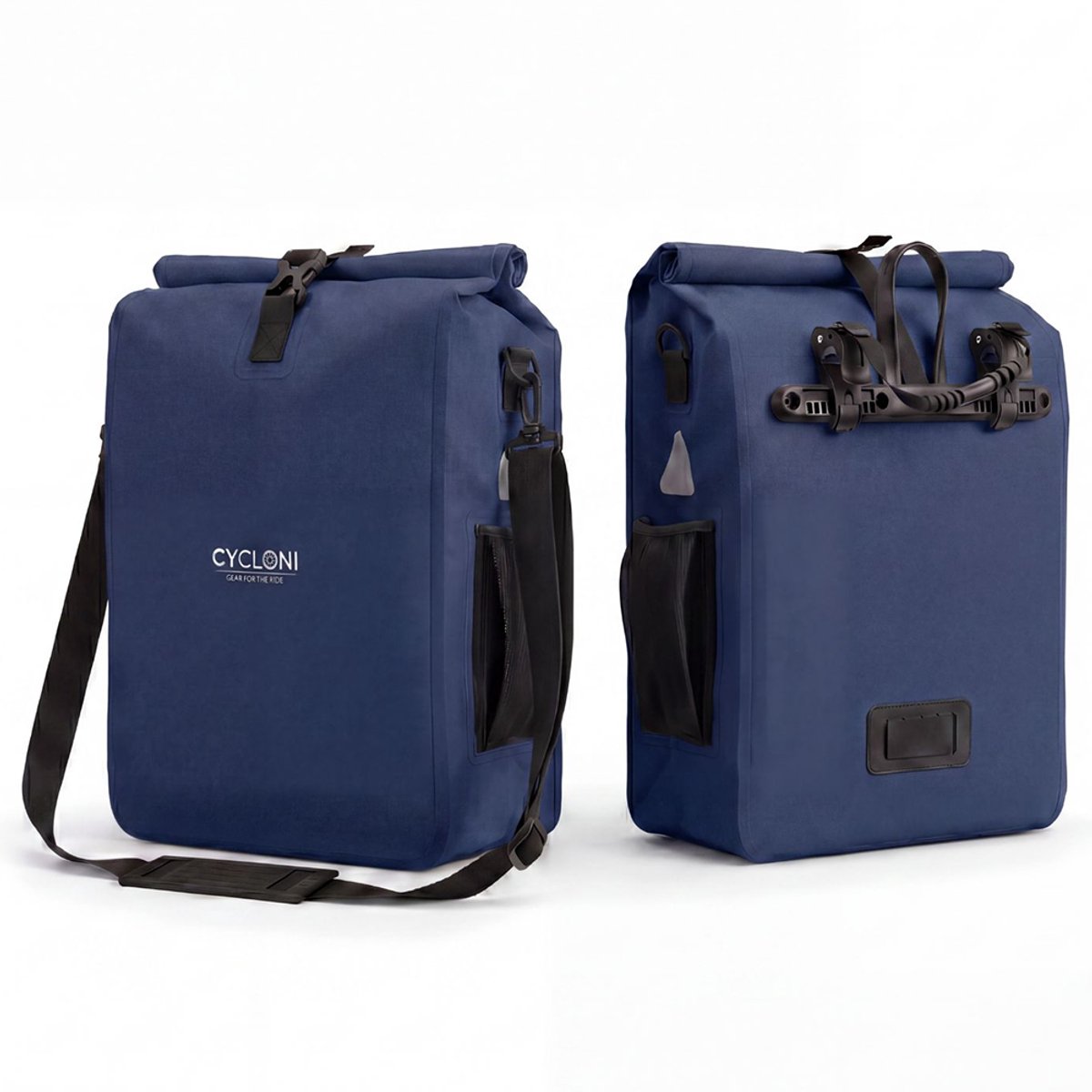 Cycloni CORE 28L Enkele Fietstas - 100% Waterdicht Fietszak - Pakaftas Enkel met Schouderband - Afneembaar en Bevestigen met Haken - Blauw